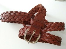 Vintage genuine leather woven belt size small 40.5 inch vtg light cognac brown
