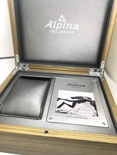 Alpina Watch Box Presentation Brown Wooden Case Gray Diver Display Empty