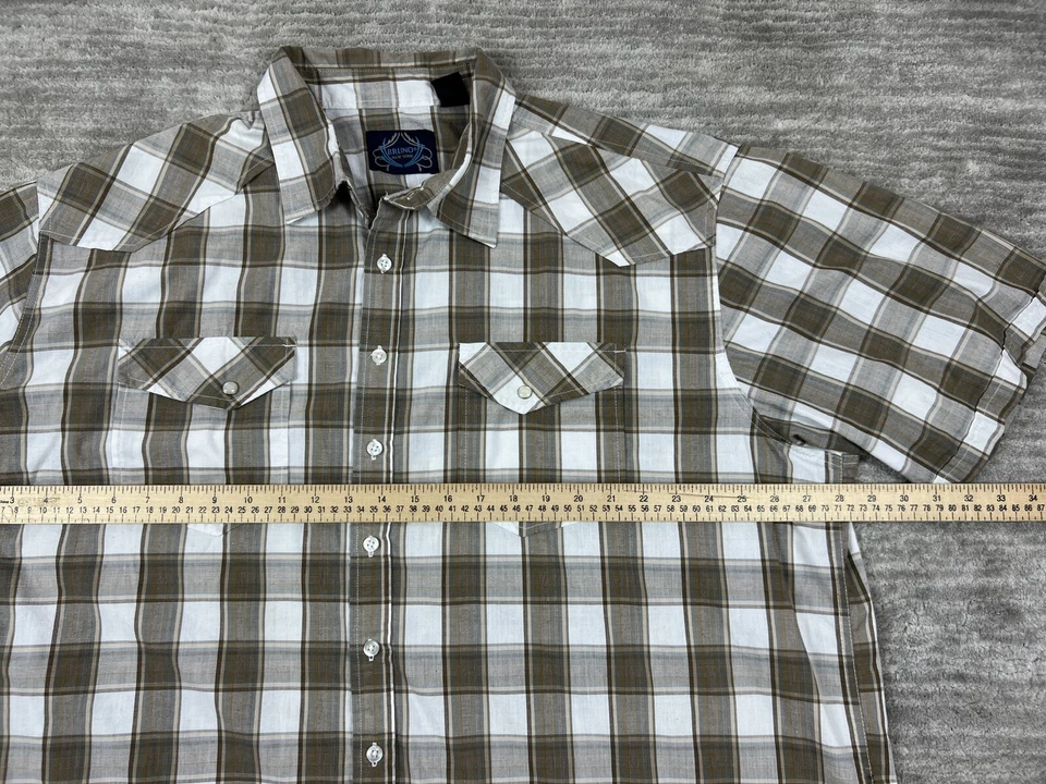 Camisa Bruno Para Hombre 3XT Marrón A Cuadros Botones Bolsillo Frontal Manga Corta Foto 4 de 4