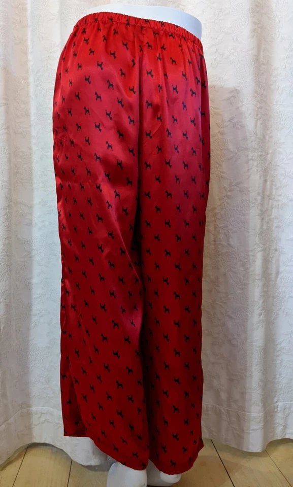 Pantalones de pijama de salón MIXIT para mujer talla mediana rojos satinados con estampado de perro Scotty  Foto 2 de 4