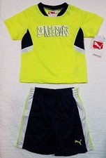 NEW BOYS PUMA KIDS TWO PIECE SHORTS SET NEON YELLOW ATHLETIC SIZE 12M,18M,24M