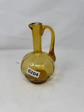 Vintage Amber Glass Pitcher, Hand Blown Paneled Art Glass Jug, MCM Décor