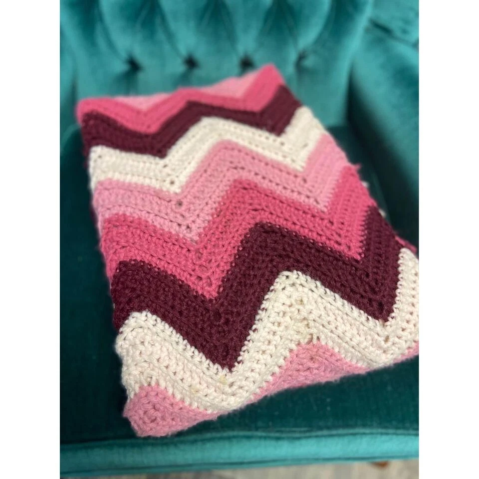 Manta Afgana Tiro Hecho a Mano Rosa Marrón Vintage Granja MCM Retro Foto 3 de 4