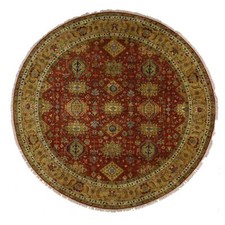 10' x 10' Red Hand Knotted Karajeh Design Pure Wool Round Rug R87740