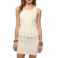 NWT Pins and Needles Size L Lace Peplum Dress Mini Cream Color New Embroidery