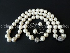 Fashion Jewelry 6/8/10/12mm White Shell Pearl Necklace Bracelet Earring Set 18''