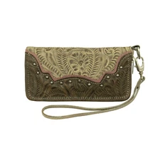 American West Womens Saddle Ridge Sand Leather Zip Around Wallet OS