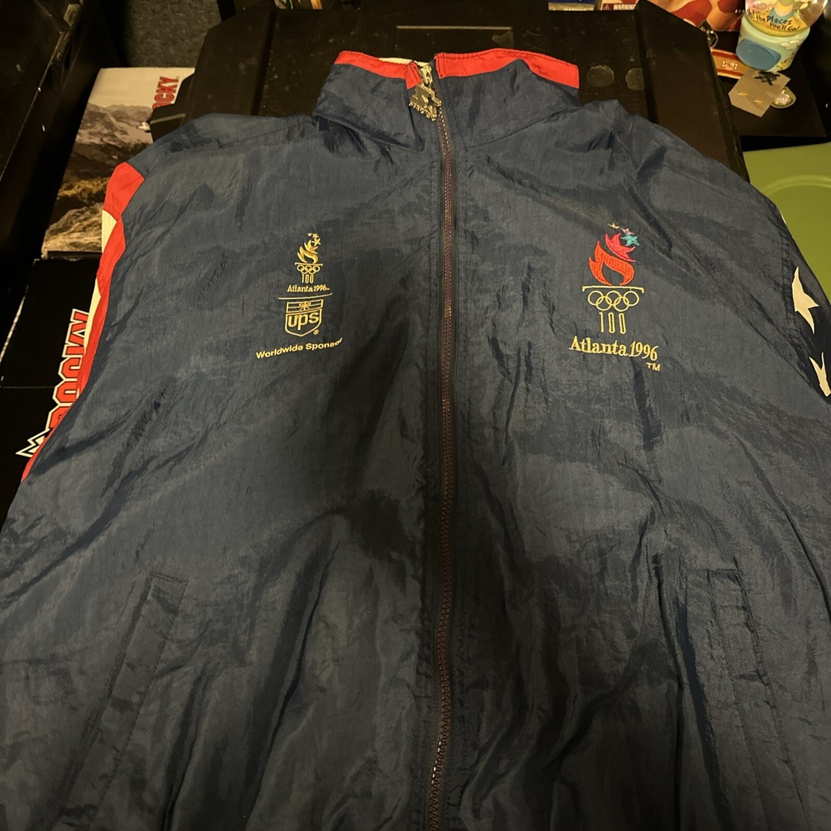 VINTAGE Team USA Olympic Jacket Mens Large Blue Starter Atlanta 