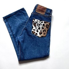 VTG 90s Levi’s 501 W28 L34 Made in USA Custom Leopard Pocket Jeans Button Fly