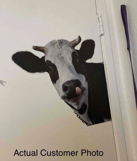 Black Cow in Farm 3D Effect Mural for Door Wall Fridge 