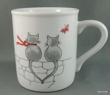 Toscany Coffee Mug Cat Fight Wall Sitting Love Holding Tails Butterfly 8oz Japan