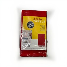 Kitchen Towels 18" x 28" Aunt Martha's Stitch  Em Up Goods Cherry Red 2 Towel