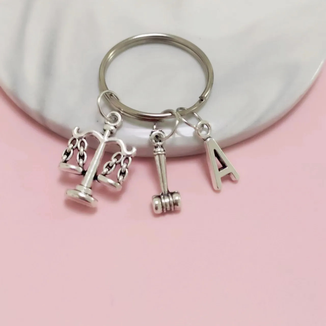 Balance Gavel 26 Letter Judge Lawyer Key Chains, keyring,Silver Color, Women Jew thumbnail 4