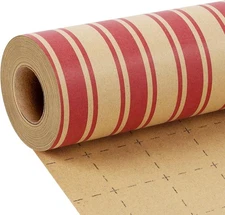 LaRibbons Vintage Kraft Christmas Wrapping 17 Inch x 33 Feet, Red Stripe 