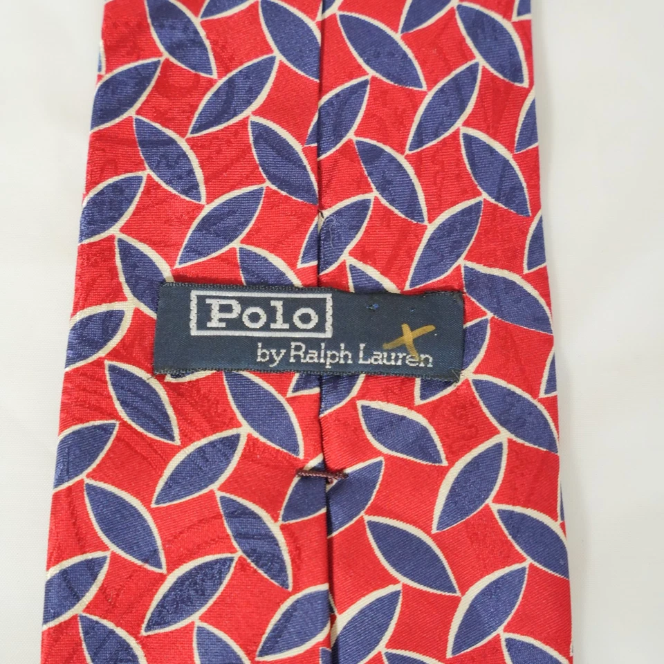 Polo Ralph Lauren Hombre Corbata Rojo Azul Seda Estampado Geométrico 58L" x 4W" Foto 3 de 4