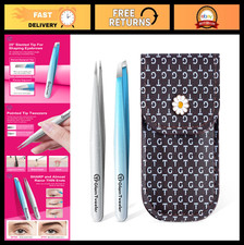 Precision Slant Point Tip Tweezer Set with Storage Case for Eyebrows Facial