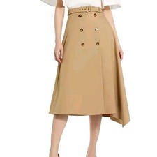 Mac Duggal Women's Beige Belted Twill Midi Skirt Size M