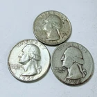 WASHINGTON SILVER QUARTERS LOT OF 3. 90% SILVER CIRCULATED COINS FREE SHIP #8656