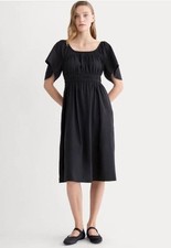 NWOT Everlane The Flutter-Sleeve Dress in Stretch Linen in Black Medium