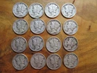 16 count Mercury Dimes 90% Silver 1940s US coins