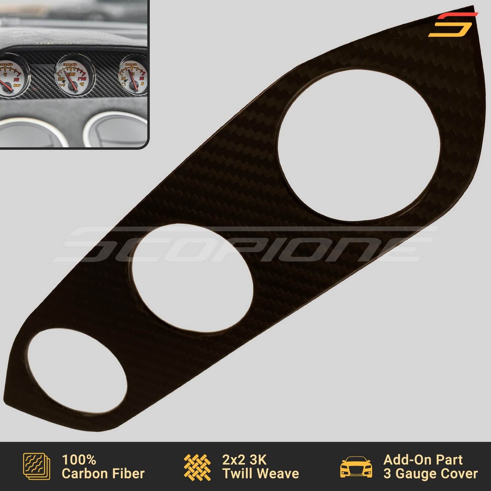 Scopione Carbon Fiber Add-On 3 Gauge Console Cover Trim for Lamborghini Gallardo