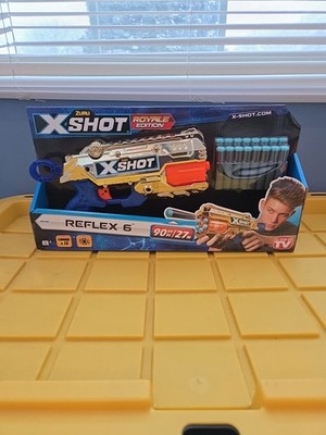 Zuru X Shot Gold Royale Edition Reflex 6 Shoots 90 FT w 16 Total Darts NEW