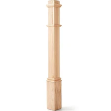 1 Pcs 48" Red Oak Stair Newel Post with 3 1/2" Post and 4 1/2" Sleeve, Wood Box 