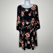 Lauren Ralph Lauren Dress Womens 8 Navy Blue Floral Bell Sleeve Stretch