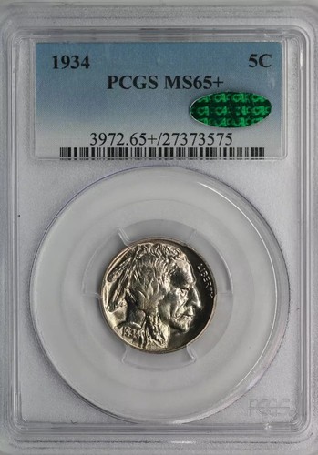 1934 Buffalo Nickel PCGS MS65+ CAC - Picture 1 of 5