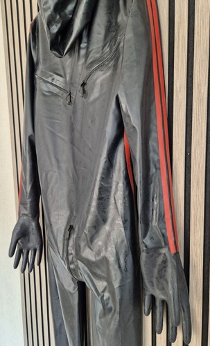 LATEX ANZUG CATSUIT HERREN SCHWARZ BLACK HANDSCHUHE SOCKEN MASKE VOLLANZUG -M - Bild 1 von 11