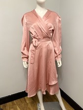 BRAND NEW boohoo dress size 16 Crepe Ruffle Wrap Midi Skater dress Dusty Pink