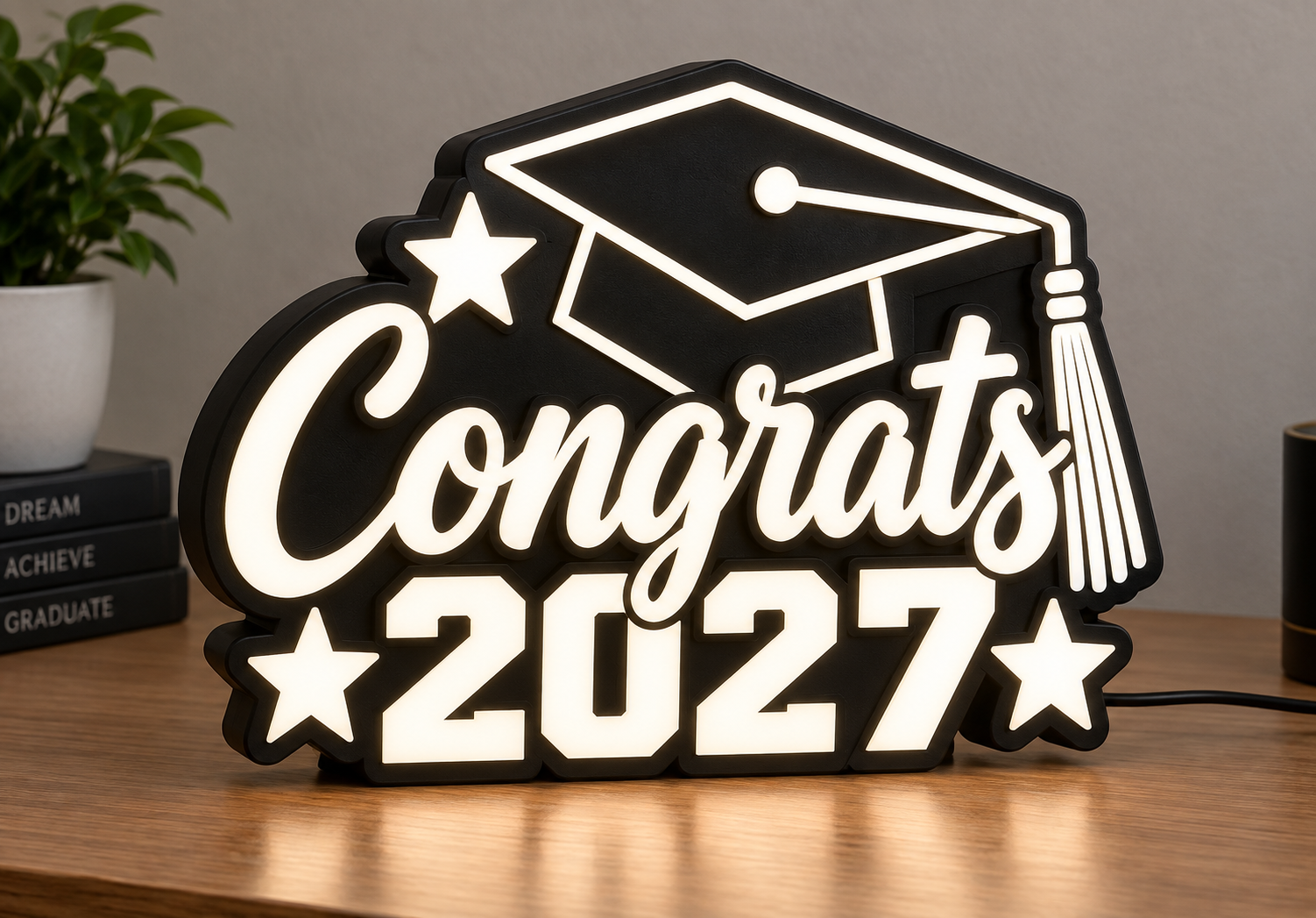 Police Graduation Signs Congrats 2027 Graduation LED Light Sign Grad Cap Stars Desk Shelf Decor ...