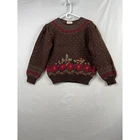Susan Bristol Sweater Womens 34 Brown Excellent 100% Wool Hand Embroidered 1989