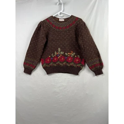 Susan Bristol Sweater Womens 34 Brown Excellent 100% Wool Hand Embroidered 1989 - Image 1 of 4