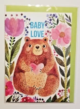 Baby Love New Baby Greeting Card Bear Flowers Unisex Birth Shower Gender Reveal