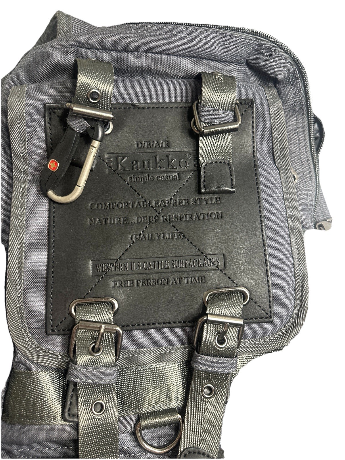 Gray Buckles Leather Patch Multifunction Compartment