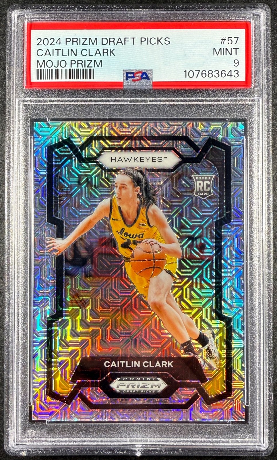 2024 Panini Prizm Draft Picks Caitlin Clark #57 Mojo Prizm /25 RC Rookie PSA 9