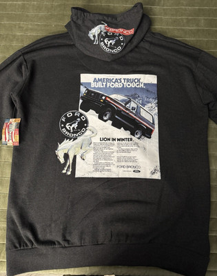 FORD BRONCO Hoodie Mens 2XL Gray Full Zip Fleece Road Trip Truck Graphic