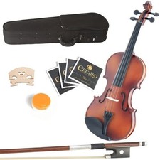 Mendini MA350 12" Satin Antique Solid Wood Viola w/ Case  Bow - Natural Varnish