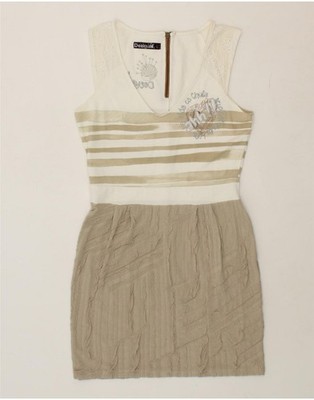 Desigual Damen grafisches ärmelloses Basic Kleid UK 14 Large beige CE73