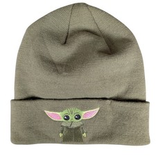 Star Wars Mandalorian Grogu Baby Yoda Olive Green Cuffed Knit Beanie Hat