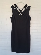 NWT Guess Strappy Black Cocktail Dress Size 14 V Neck Party Little Black Dress