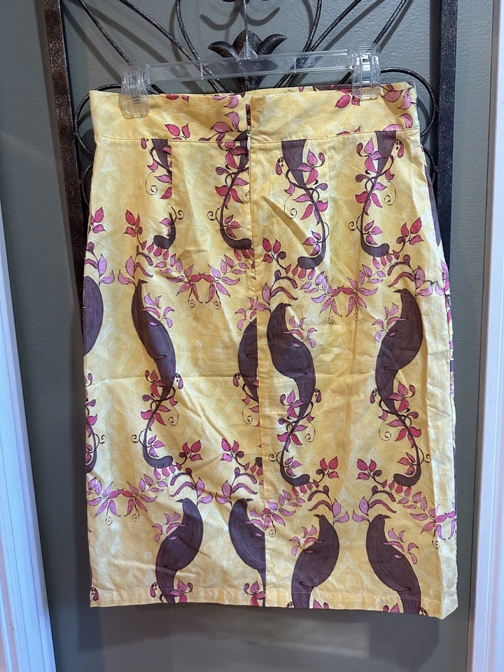 Saia lápis cintura alta maçã gasto pássaro estampa floral tamanho M - Imagem 2 de 4