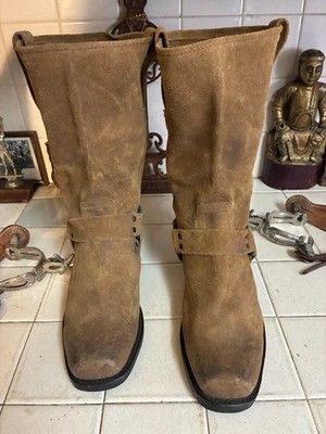 FRYE MOTORCYLE USA VINTAGE BROWN HARNESS TRUCKER SQUARE TOE BOOTS 10.5 M