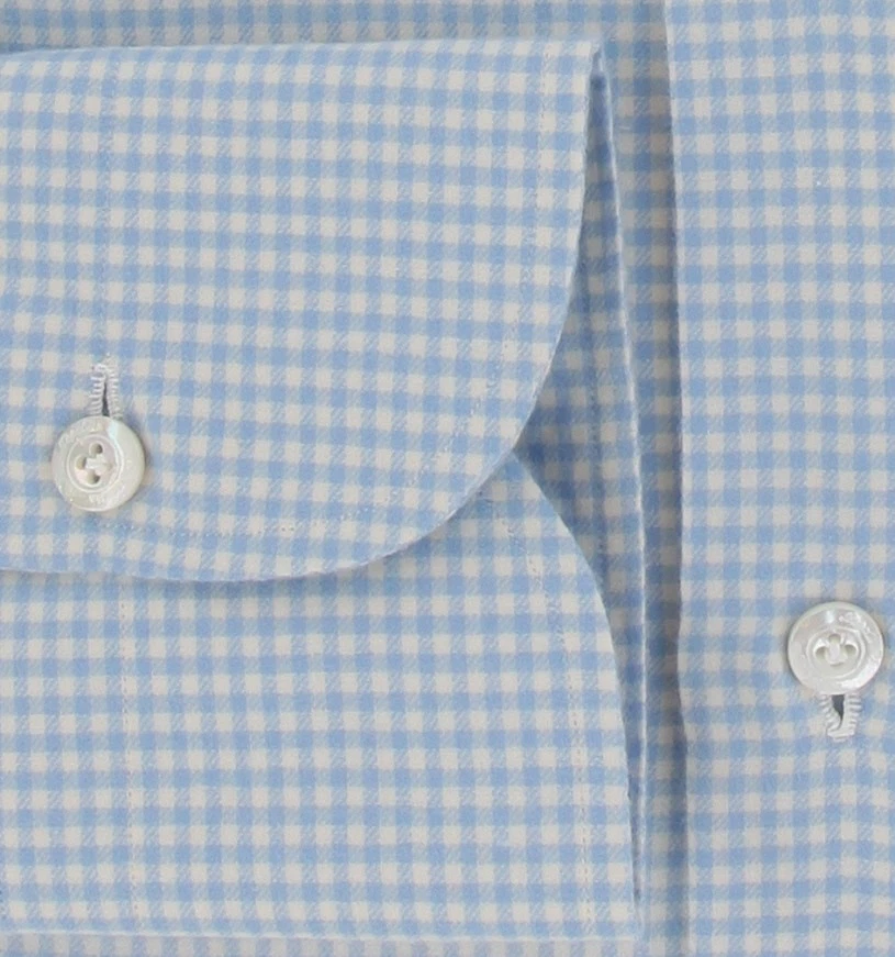 $450 Finamore Napoli Light Blue Micro-Check Shirt - Slim - (FN127241) - Image 3 of 4