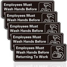 5 Pack Employees Must Wash Hands Sign,9 X 3 Inch Waterproof Acrylic Sign with Sy