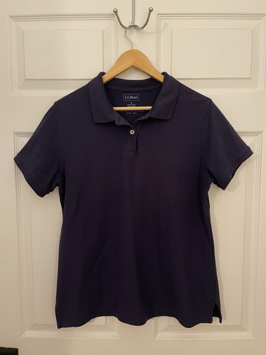 LLBean Womens L Navy Blue Polo Shirt Shortsleeved Excellent 100% Cotton