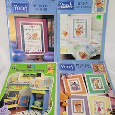 Lot Of 4 Winnie Pooh Craft Books 3 Cross Stitch & 1 Painting Leisure Arts HOTP
