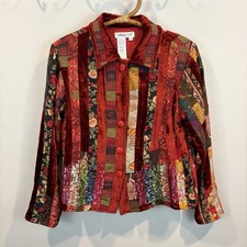 Coldwater Creek Boho Velvet Patchwork Sequins Jacket Size Small Petite