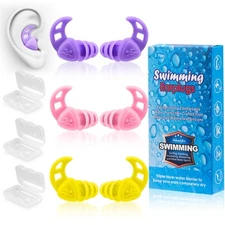 Swimming Ear Plugs for Adults,3 Pairs Waterproof Silicone Reusable Swim Earpl...